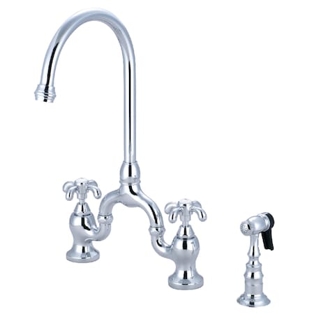 Kingston Brass KS7791TXBS Bridge Kitchen Faucet with Brass Sprayer, Polished Chrome KS7791TXBS